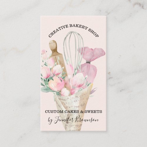 Pink Bakery Pastry Chef Floral Business Card