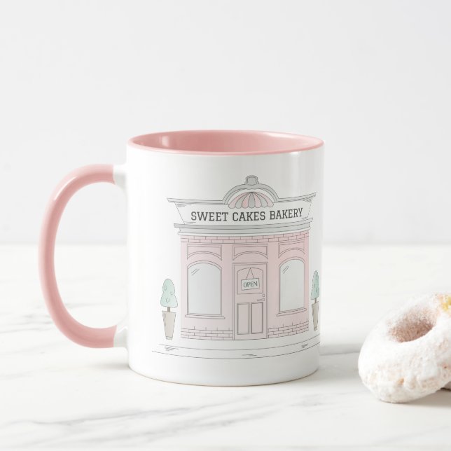 Pink Bakery Shop Mug | Storefront Illustration (With Donut)
