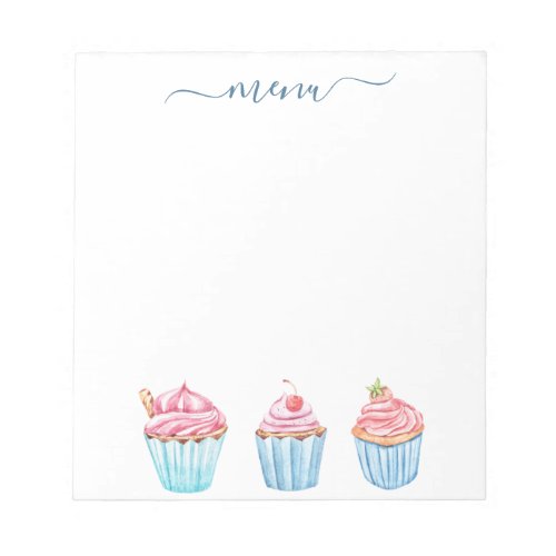 Pink baking blue cupcakes menu shopping list notepad