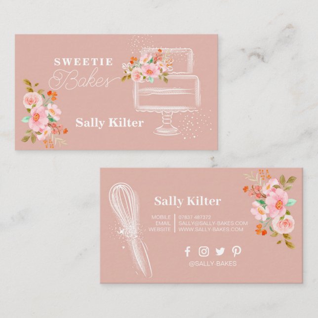 Pink Baking & Cooking Utensil Cakes Bakes Business Card (Front/Back)
