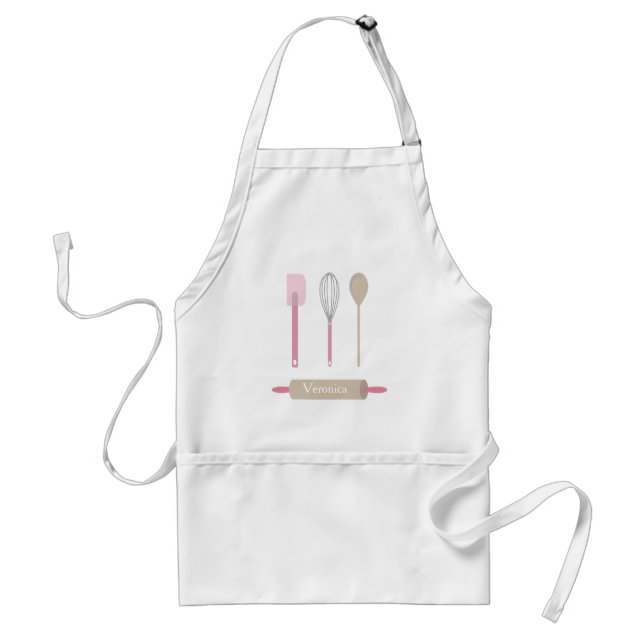 Pink Baking Tools Kitchen Adult Apron (Front)