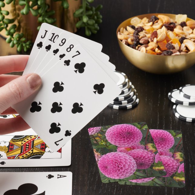 Pink Ball Dahlias Floral Poker Cards (In Situ)