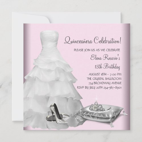 Pink Ball Gown High Heel Shoes Pink Quinceanera Invitation