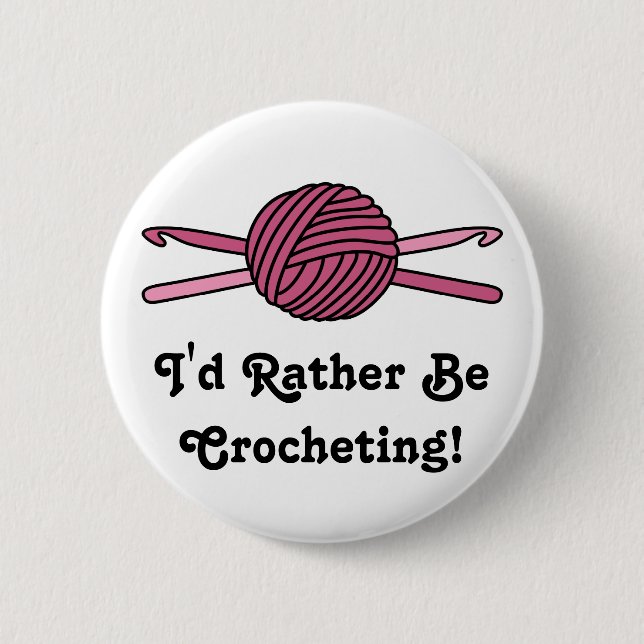 Pink Ball of Yarn & Crochet Hooks Pinback Button (Front)