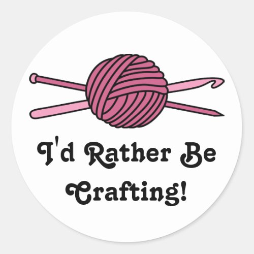 Pink Ball of Yarn Knit  Crochet Classic Round Sticker