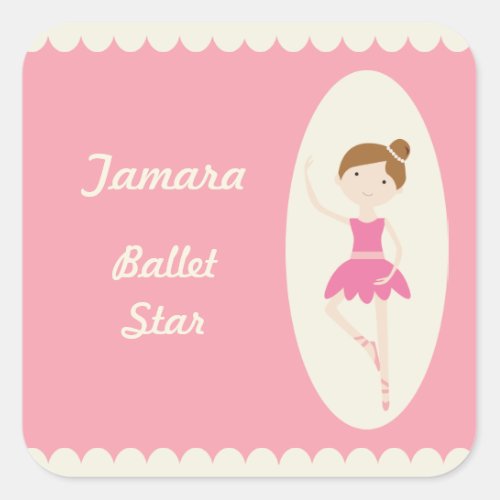 Pink Ballerina 1 Square Stickers