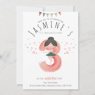 Pink Ballerina 3rd Birthday Girl Invitation