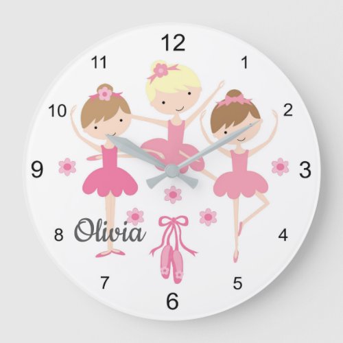 Pink Ballerina Baby Girl Ballet Nursery Room Decor Large Clock