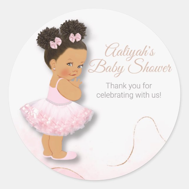 Pink ballerina baby shower cupcake topper classic  round sticker (Front)