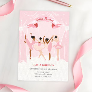 Pink ballerina ballet recital invitation