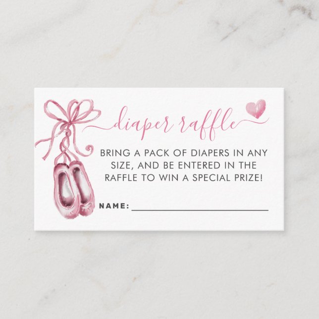 Pink Ballerina Ballet Shoes Girl Diaper Raffle Enclosure Card (Front)