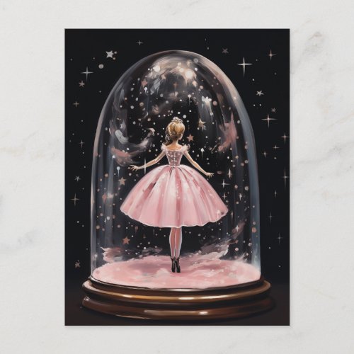 Pink Ballerina Ballet Snow Globe Cute Christmas Holiday Postcard