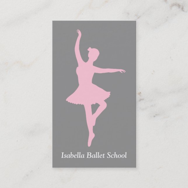 Pink Ballerina Ballet Studio Instructor Grey Business Card (Front)