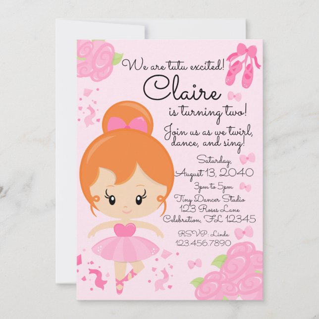 Pink Ballerina Ballet Tutu Birthday Invitation (Front)
