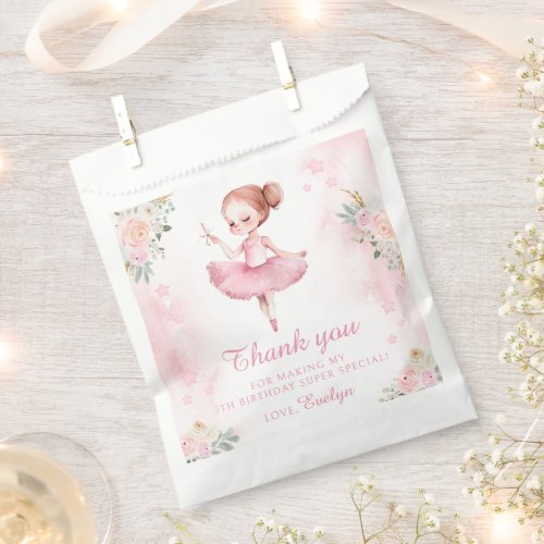 Pink ballerina birthday girl thank you favor bags