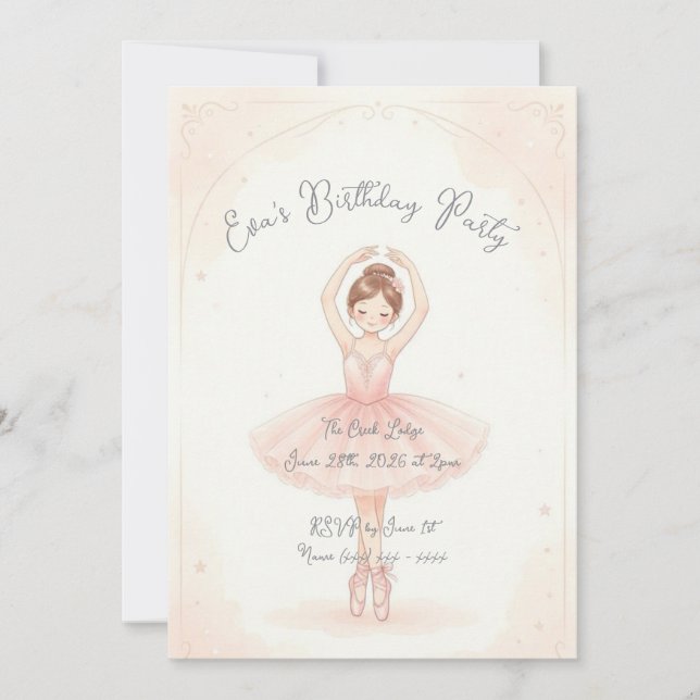 Pink Ballerina Birthday Invitation (Front)