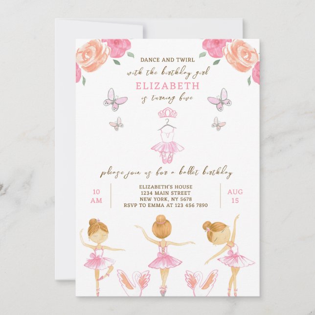 Pink Ballerina Birthday Invitation (Front)