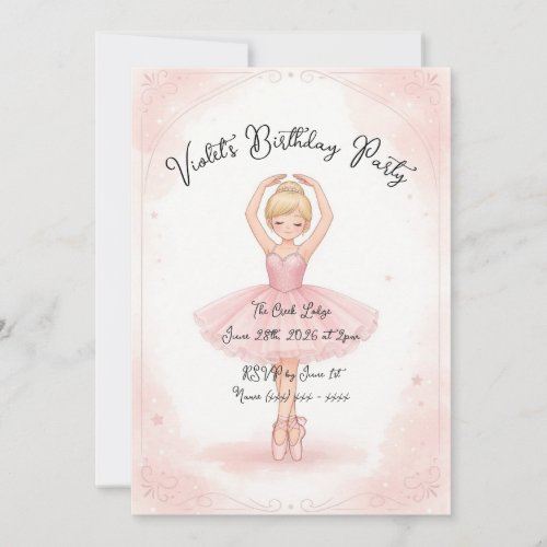Pink Ballerina Birthday Invitation