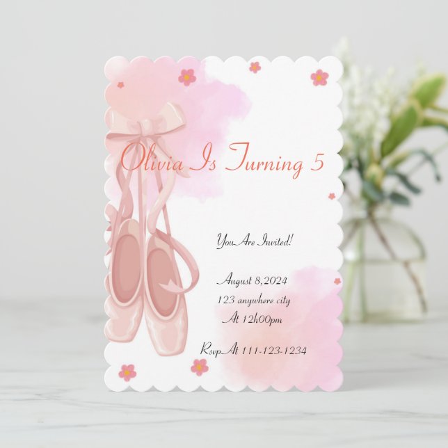 PINK BALLERINA BIRTHDAY INVITATION FOR GIRLS (Standing Front)