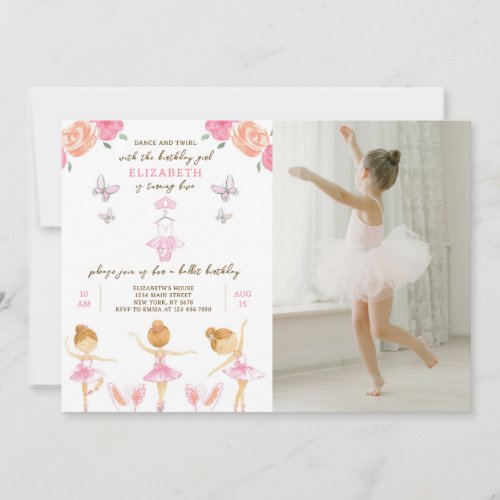 Pink Ballerina Birthday Invitation with photo