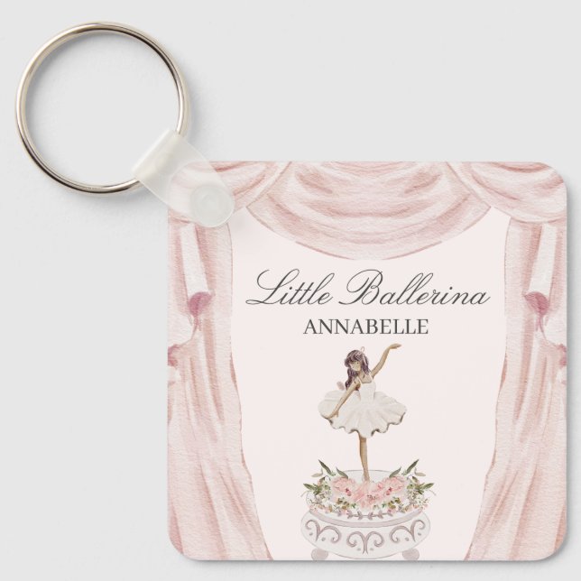Pink Ballerina Birthday Party Favors Keychain (Front)