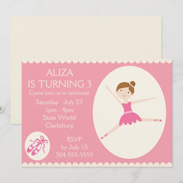 Pink Ballerina Birthday Party Invitation (Front/Back)