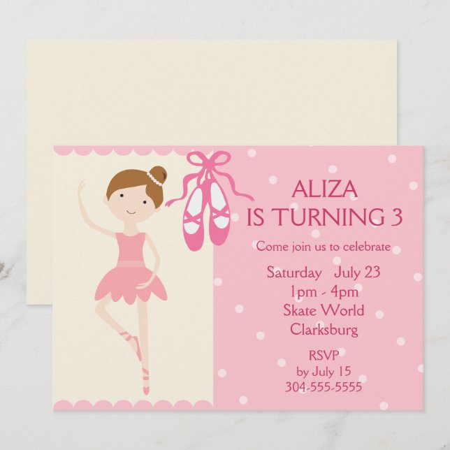 Pink Ballerina Birthday Party Invitation (Front/Back)