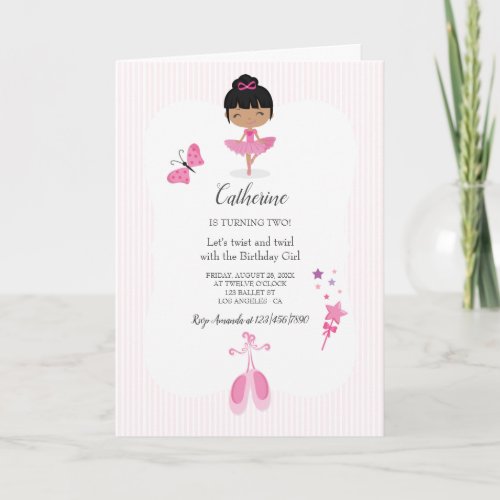 Pink Ballerina Birthday Party Invitation