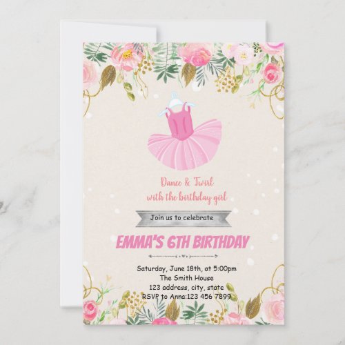 Pink ballerina BIRTHDAY party invitation