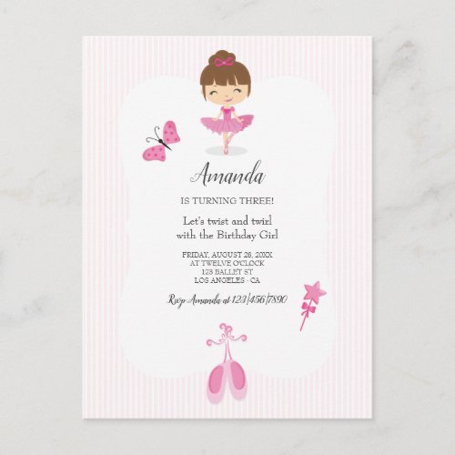 Pink Ballerina Birthday Party Postcard