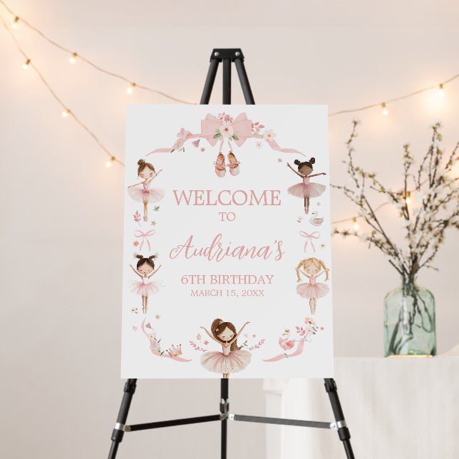 Pink Ballerina Birthday Party Welcome Sign (In Situ (Stand))