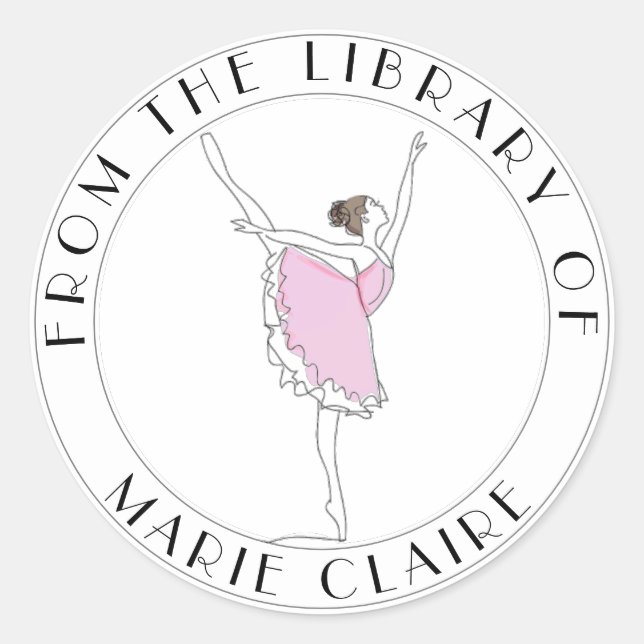 Pink Ballerina Bookplate Your Name Here Library (Front)