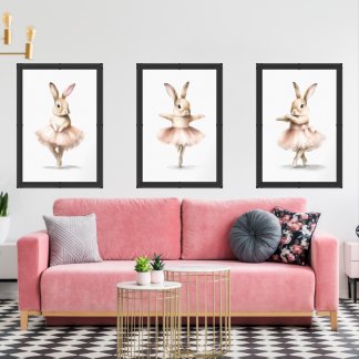 Pink Ballerina Bunny Art Prints Nursery Wall Decor