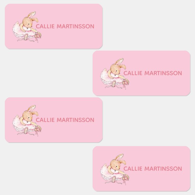 Pink Ballerina Bunny Child's Custom Name Label (Group)