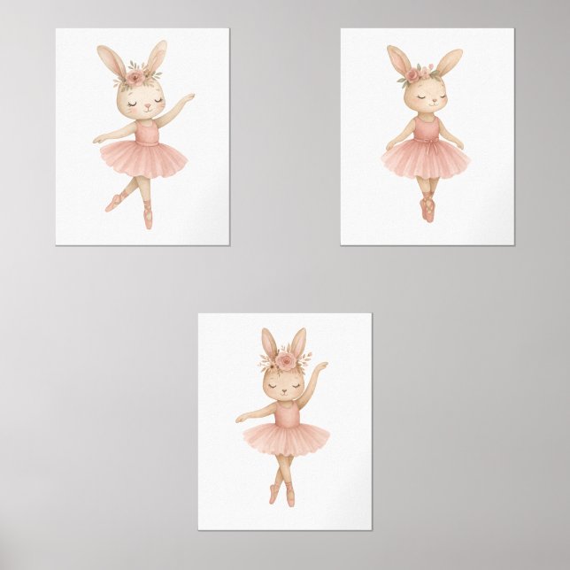 Pink Ballerina Bunny Girls Nursery Bedroom Toddler Wall Art Sets (Front)