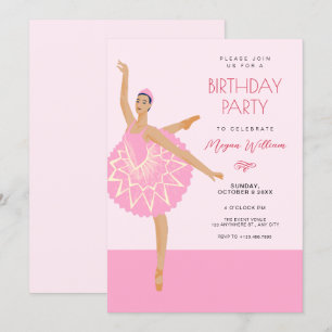 Pink Ballerina dance ballet birthday Invitation