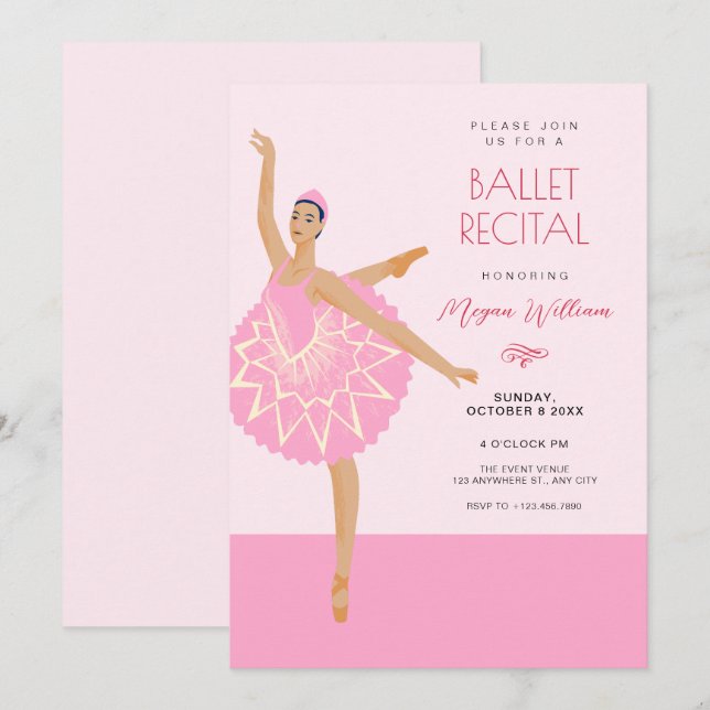 Pink Ballerina dance ballet recital Invitation (Front/Back)