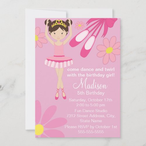 Pink Ballerina Dance Party Birthday Invitation 1