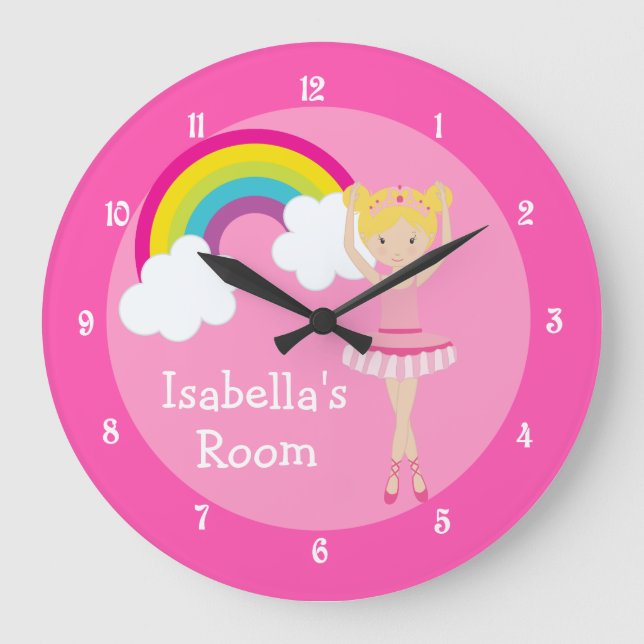 Pink Ballerina Dancer Blond Girl Custom Large Clock (Front)