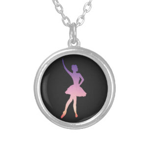 Pink ballerina dancing,ballet pirrouete  silver plated necklace