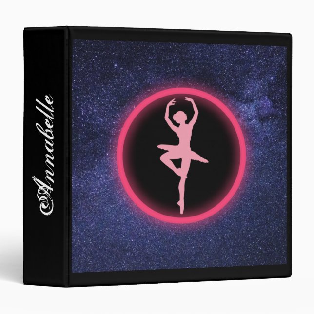 Pink Ballerina Dancing Galaxy  3 Ring Binder (Front/Spine)