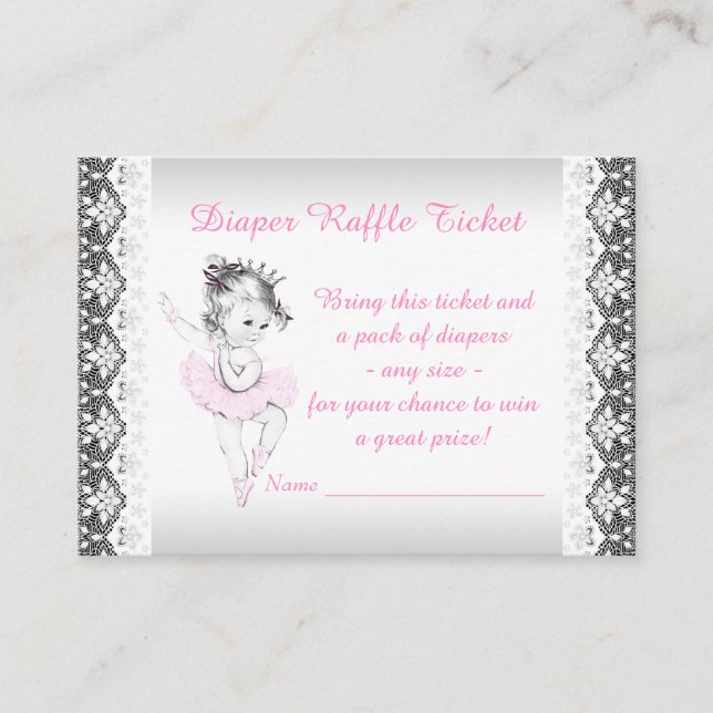 Pink Ballerina Diaper Raffle Ticket Enclosure Card (Front)