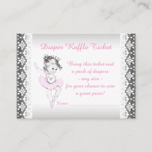 Pink Ballerina Diaper Raffle Ticket Enclosure Card