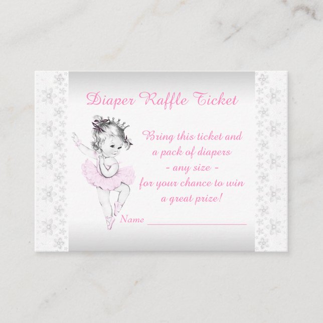 Pink Ballerina Diaper Raffle Ticket Enclosure Card (Front)