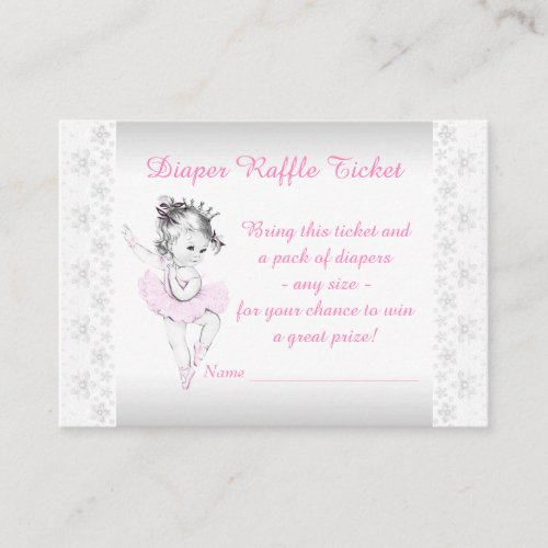 Pink Ballerina Diaper Raffle Ticket Enclosure Card