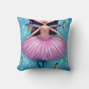 Pink Ballerina Doll with Wings Throw Pillow