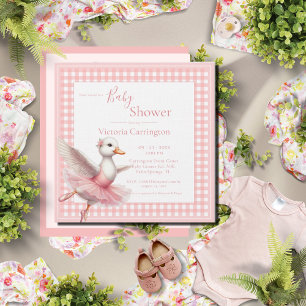 Pink Ballerina Duck Baby Shower Invitation