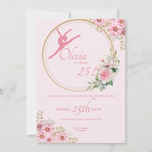 Pink Ballerina Floral Birthday Party Invitation