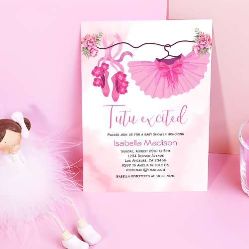 Pink Ballerina Girl Baby Shower Invitation