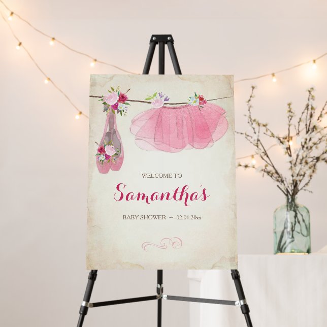 Pink Ballerina Girl Baby Shower Welcome Sign (In Situ (Stand))